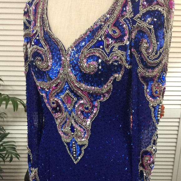 SOLD ... Glitzy Silk Sequin Pageant Evening Gown - Picture 4 of 8